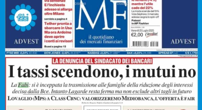 LA PRIMA PAGINA DI MF È SUI DATI FABI