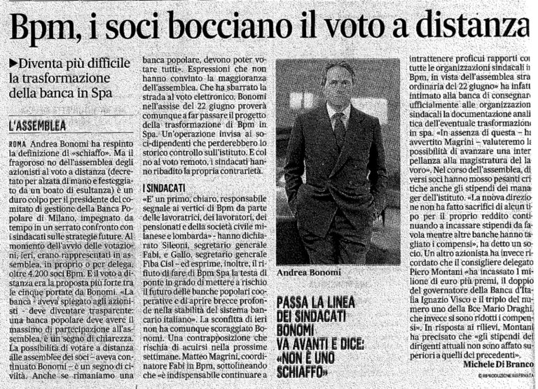 BPM, LA FABI SUI QUOTIDIANI