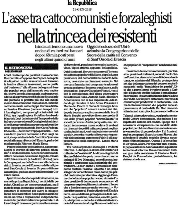 RIFORMA POPOLARI, LA FABI SULLA STAMPA