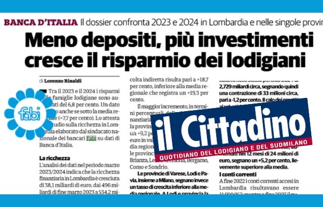 MENO DEPOSITI, PIÙ INVESTIMENTI: CRESCONO LE RISERVE DEI LODIGIANI